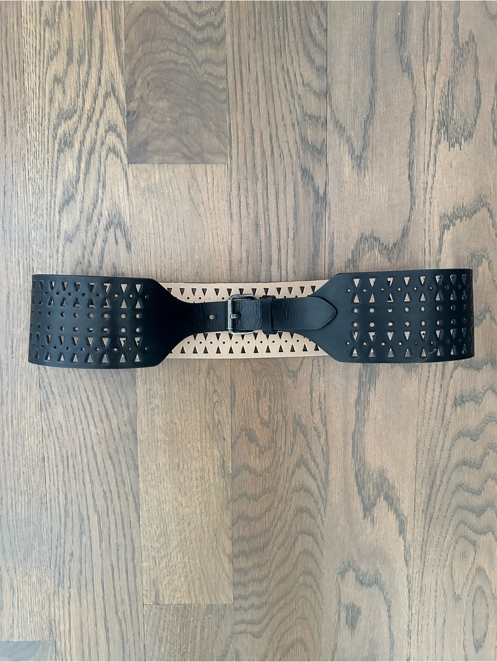 BCBGMaxAzria Perforated Cutout Wide Waist Belt in Black Medium